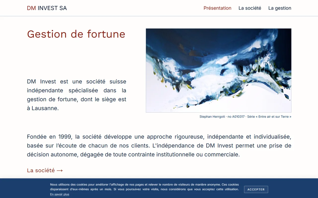 Page d'accueil de DM Invest