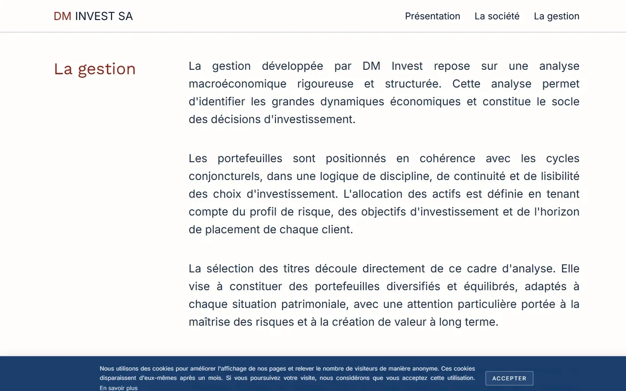 Page décrivant l'approche de gestion