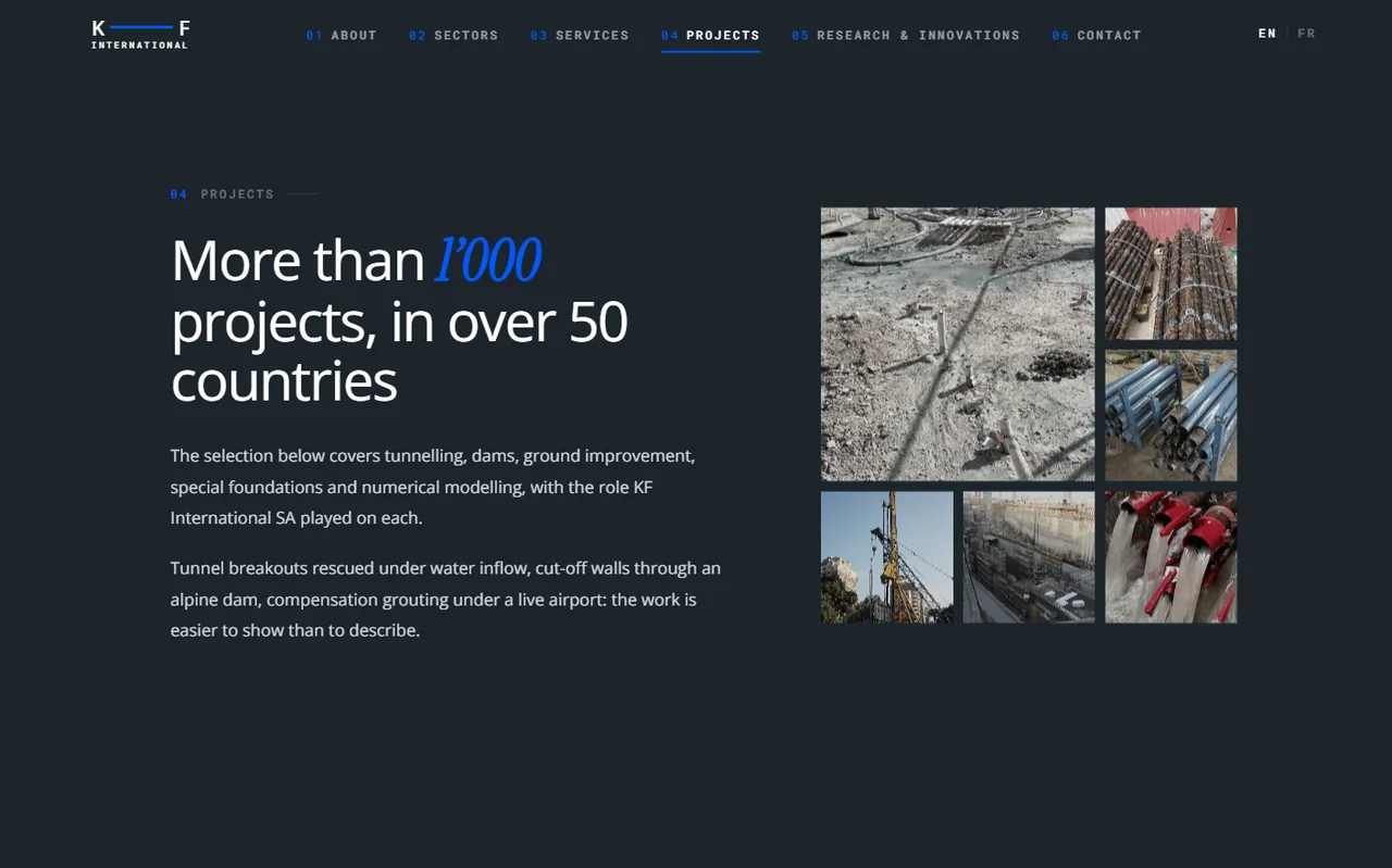 Page des projets et références internationales