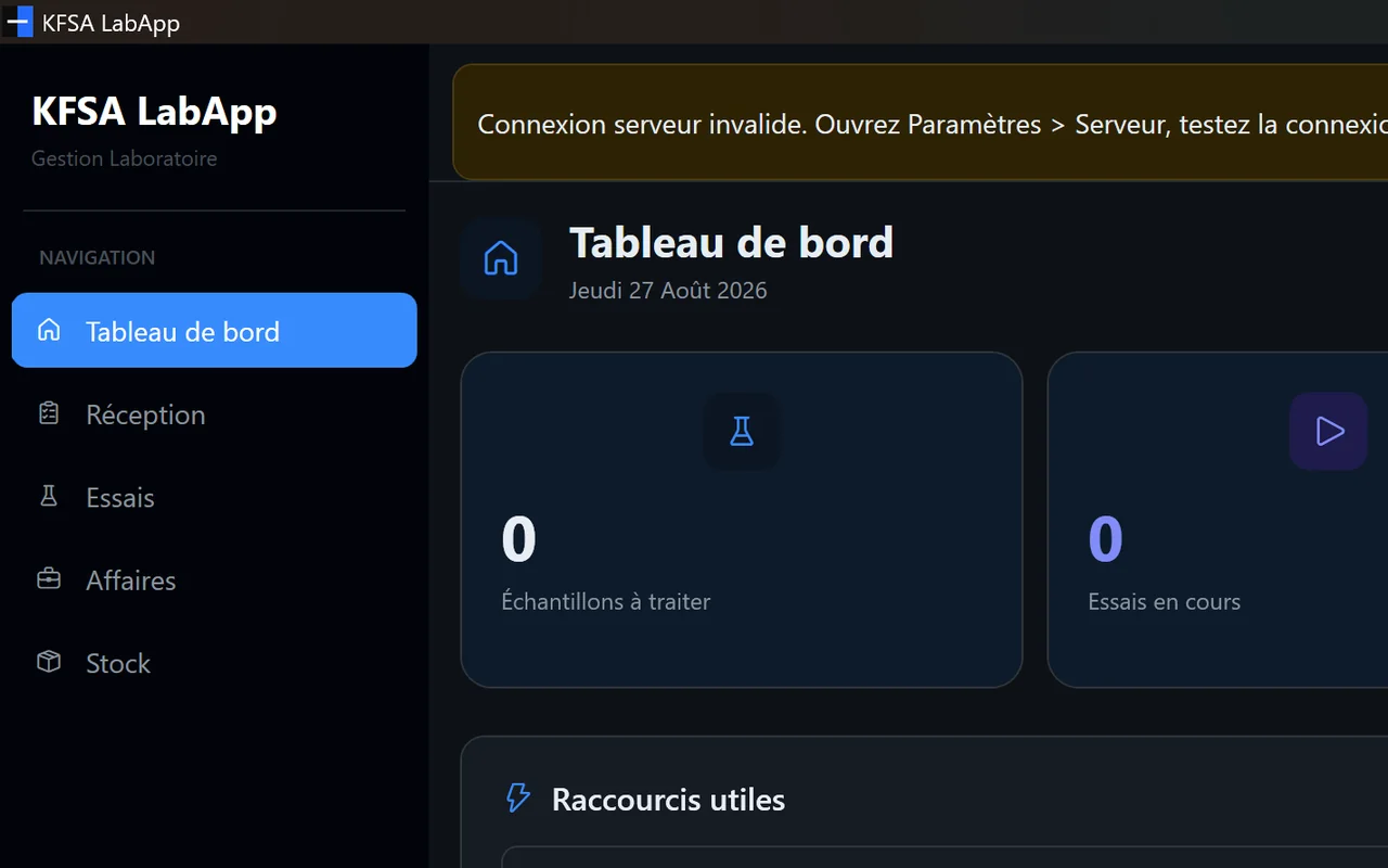 Tableau de bord du logiciel de laboratoire géotechnique