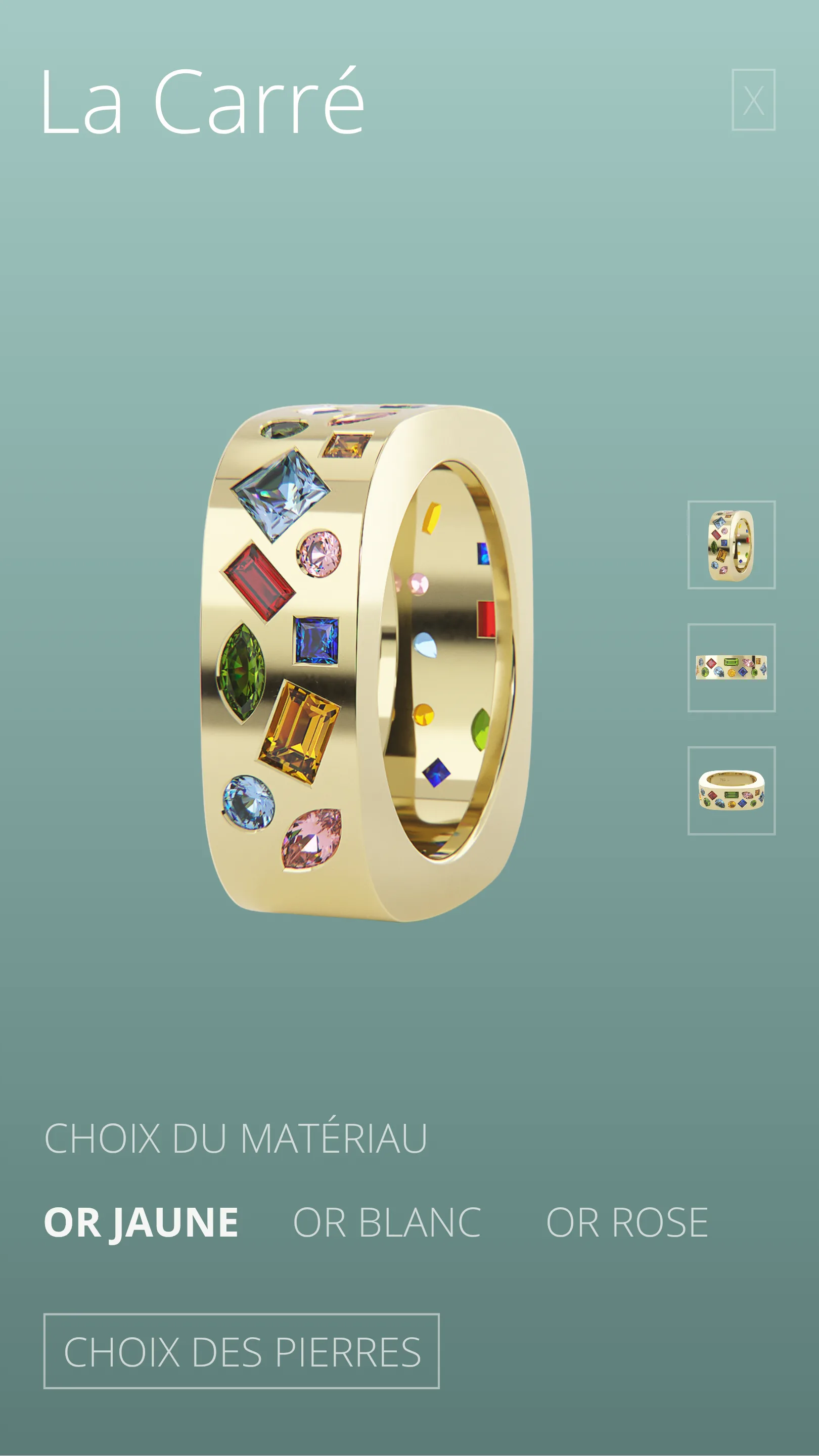 Configurateur de bague Muse sur mobile, écran 1
