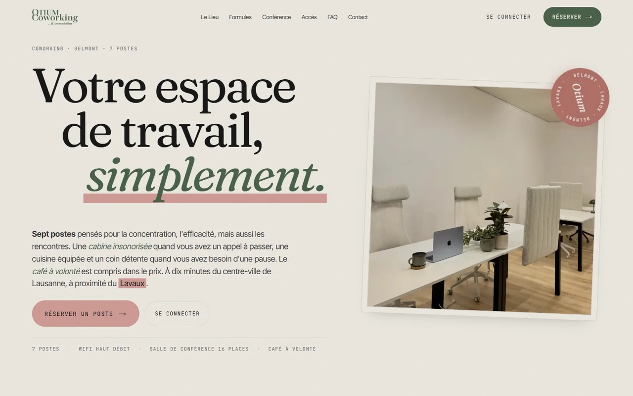 Page d'accueil d'Otium Coworking