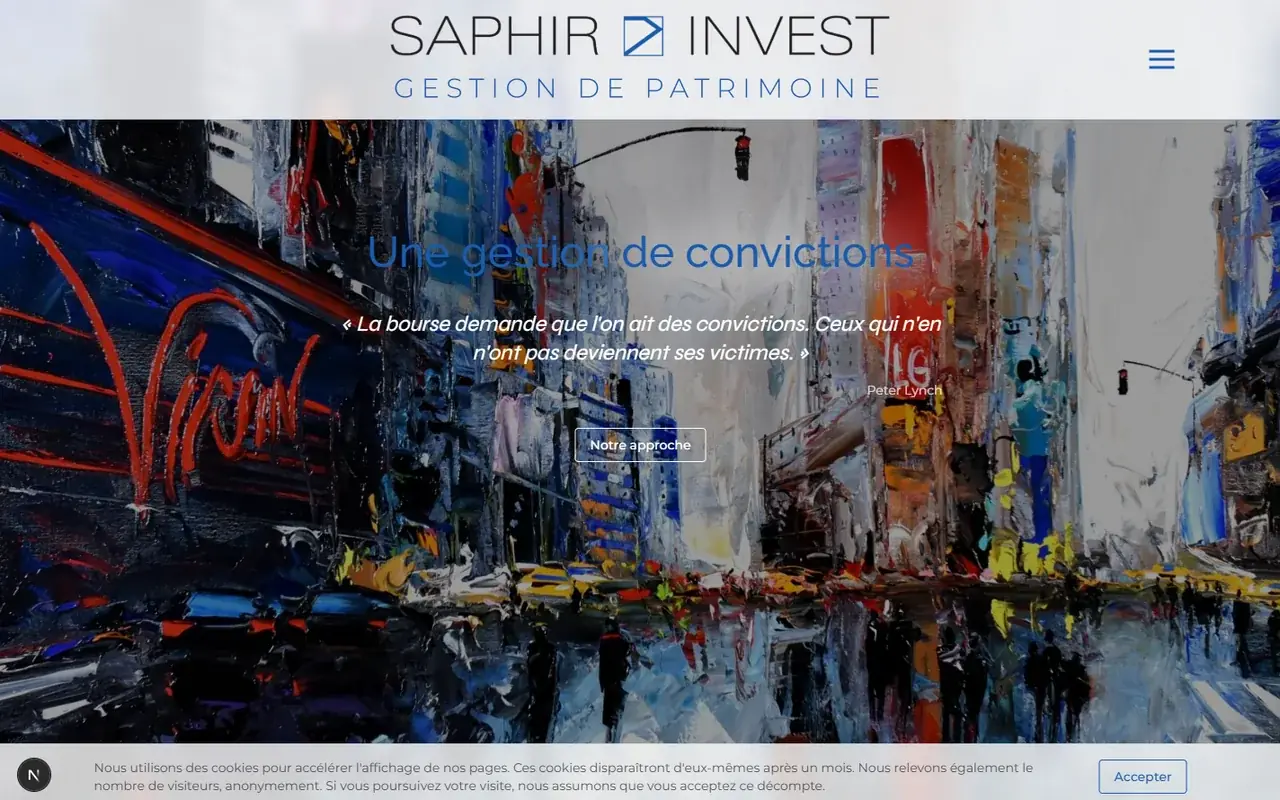 Page d'accueil de Saphir Invest, sur une toile de la collection de la maison