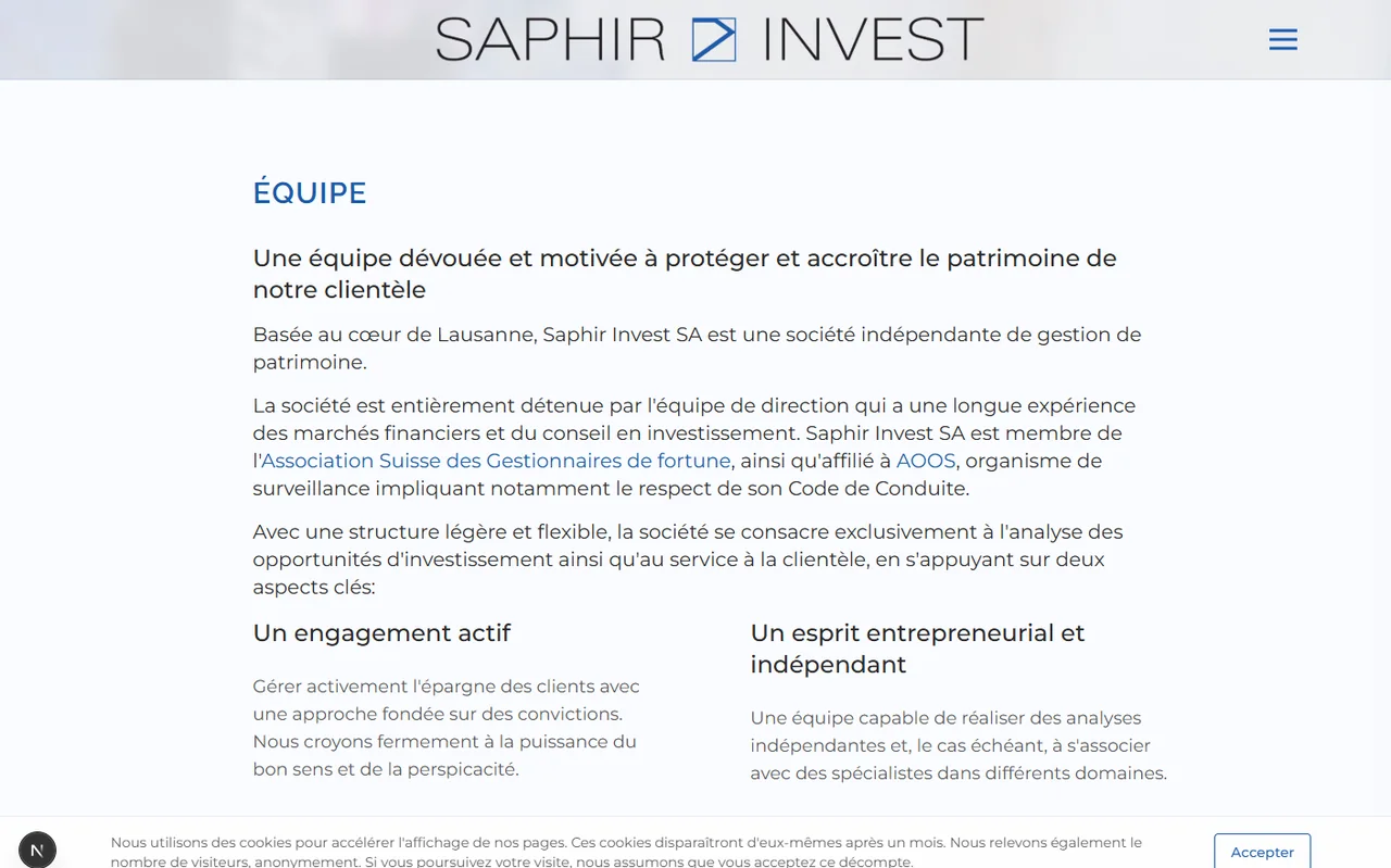 Page équipe, distinctions et affiliations professionnelles