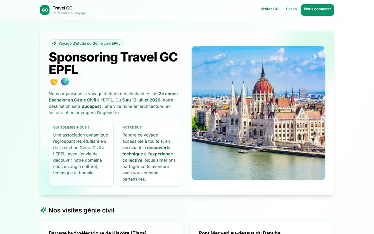 Page d'accueil du site de sponsoring Travel GC